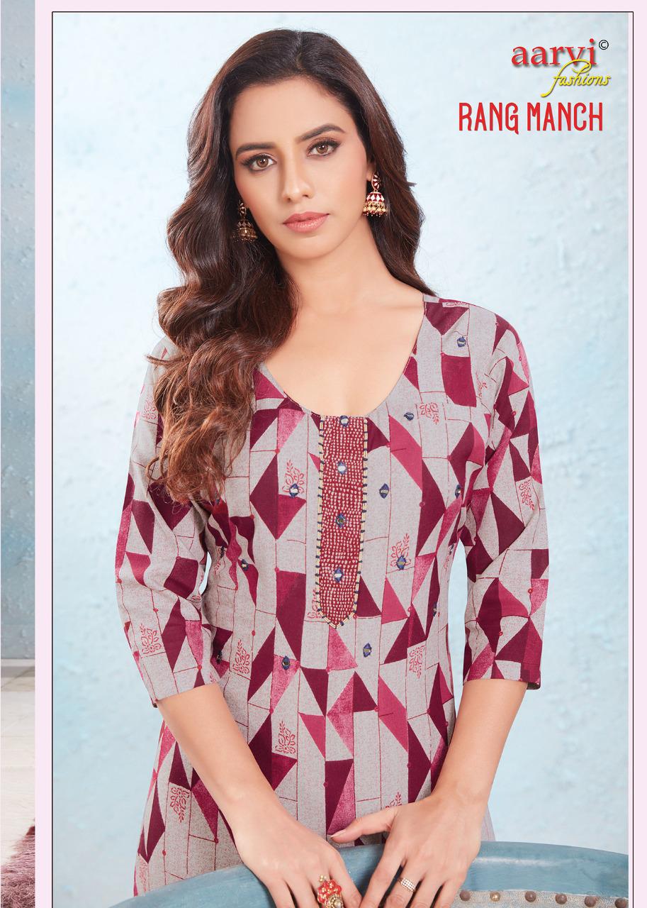 Aarvi Rang Manch Ethnic Wear Rayon Printed Kurti With Bottom Collection